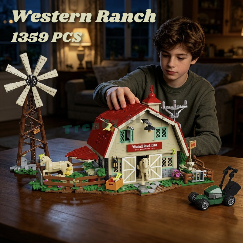 Agriculture Farm House - 1359PCS Western Windmill Ranch Cabin Street